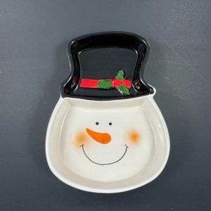 Adorable Smiling Snowman Two Section Ceramic Serving/Candy Dish
